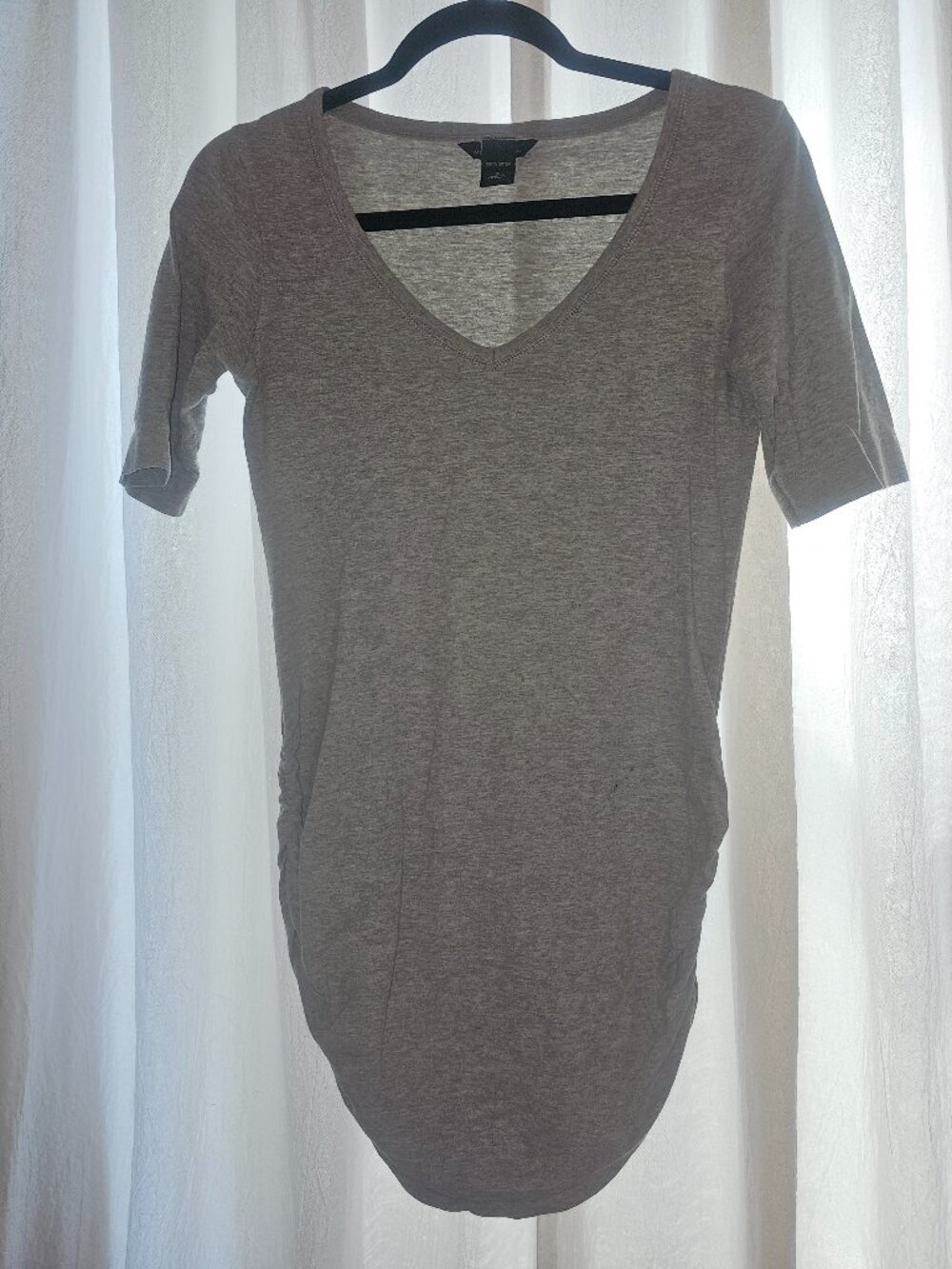 Moda International Gray V-Neck Longline Tunic Top S 100% Cotton
